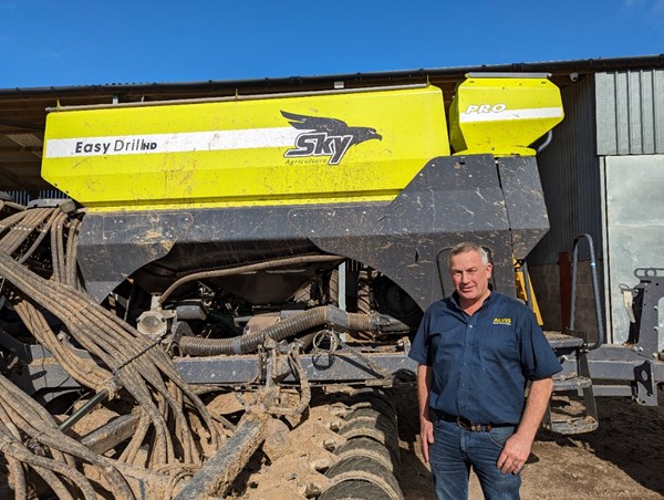 Mr Harding of Alvis Contracting stood next to his Sky Agriculture EasyDrill